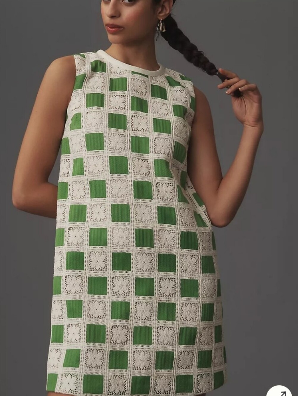 NWT English Factory Sleeveless Green and White Crochet-Panel Shift Dress